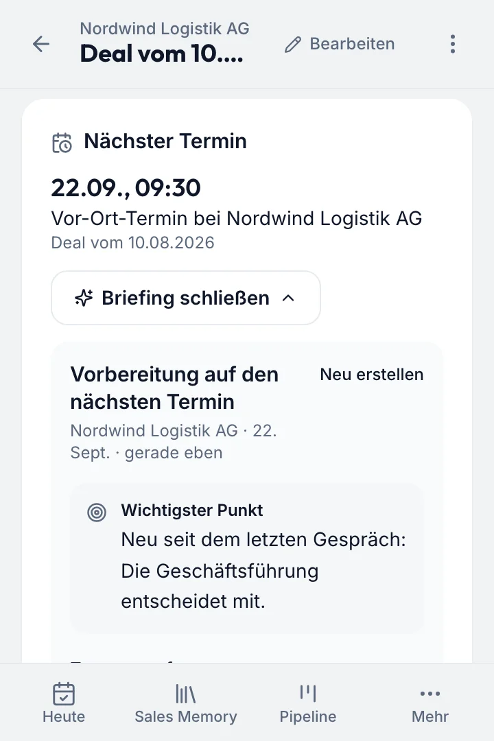 Terminbriefing für den Vor-Ort-Termin bei Nordwind Logistik am 22.09. um 09:30