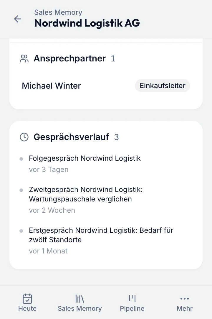 Gesprächsverlauf mit Nordwind Logistik: drei Gespräche