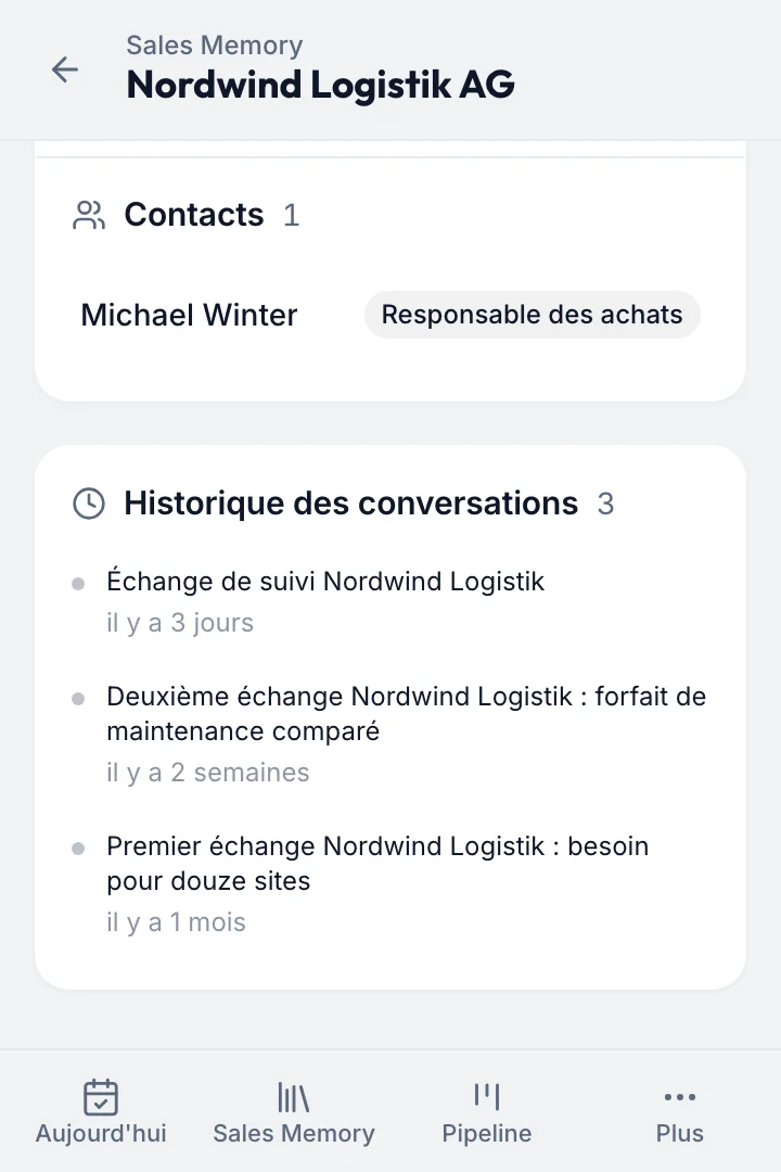 Historique des échanges avec Nordwind Logistik : trois échanges