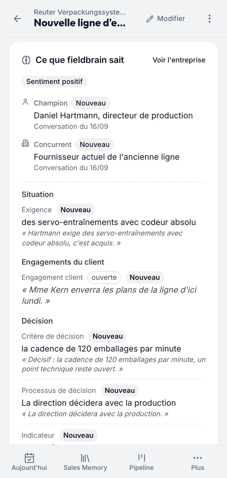 fieldbrain sur le téléphone, rendez-vous technique chez Reuter Verpackungssysteme : 18 entraînements, servo-entraînements avec codeur absolu, la cadence comme critère et qui décide.